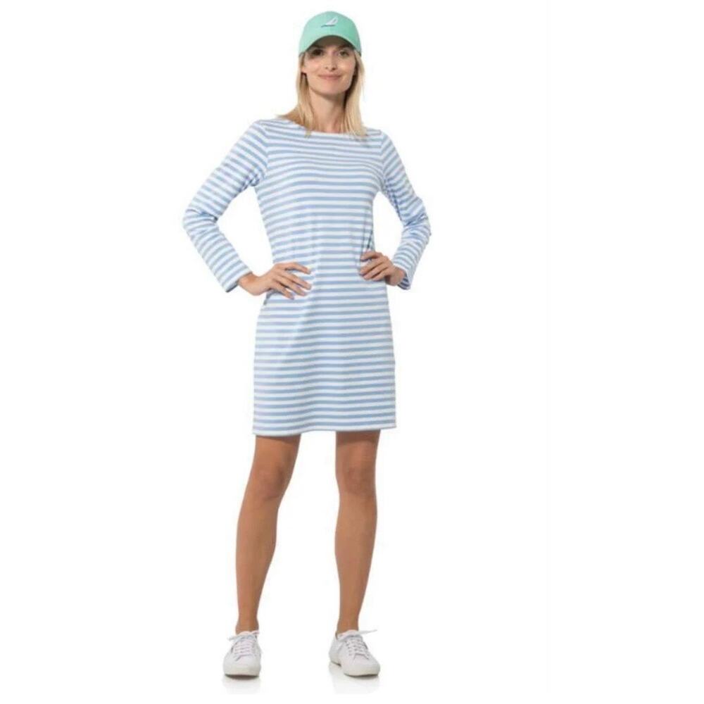 STS Sail To Sable Blue And White Stripe Nautical Coastal Dress XL - Picture 2 of 10